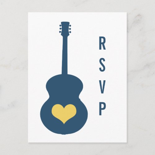 BlueYellow Guitar Heart RSVP Postcard