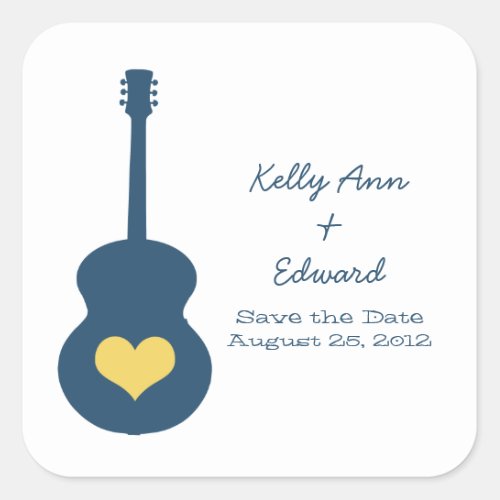 BlueYellow Guitar Heart Save the Date Stickers