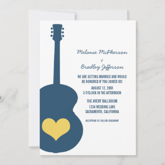Blue/Yellow Guitar Heart Wedding Invite
