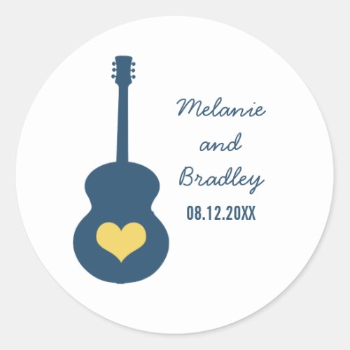 BlueYellow Guitar Heart Wedding Stickers