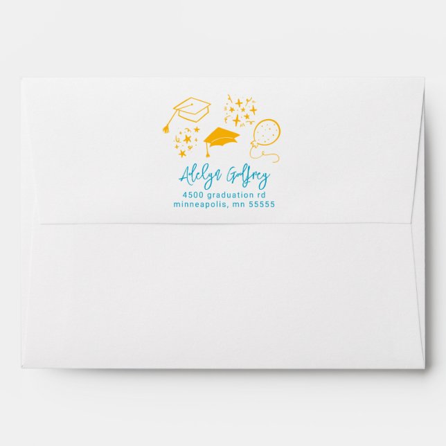 Blue Yellow Hand Drawn Graduation Icons  Envelope (Back (Top Flap))