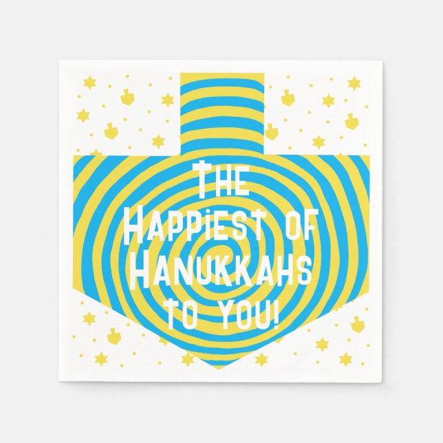 Blue Yellow Hanukkah Swirl Dreidel Napkins (Front)