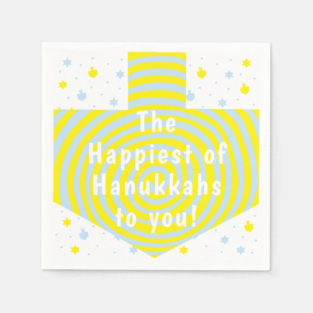 Blue Yellow Hanukkah Swirl Dreidel Napkins (Front)