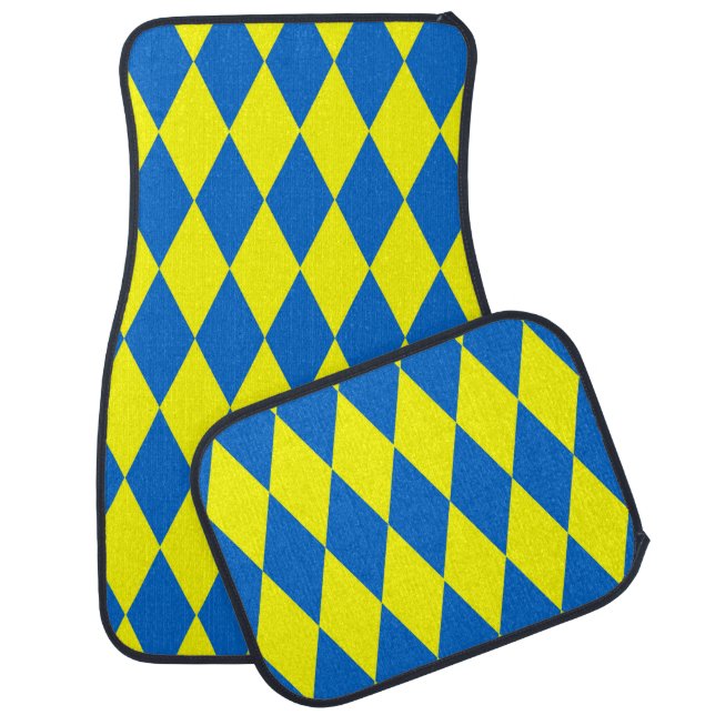 Blue Yellow Harlequin Checkered Design  Car Floor Mat (Set)