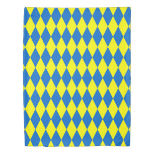Blue Yellow Harlequin Checkered Design Duvet Cover