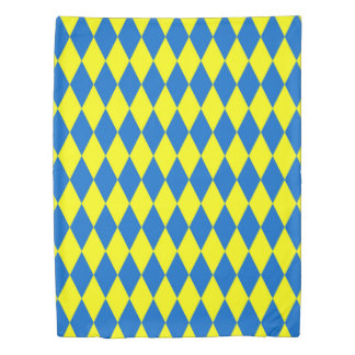 Blue Yellow Harlequin Checkered Design Duvet Cover