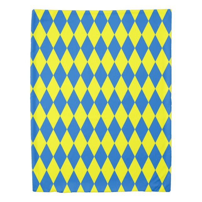 Blue Yellow Harlequin Checkered Design  Duvet Cover (Front)