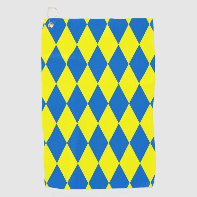 Blue Yellow Harlequin Checkered Design  Golf Towel (Front)