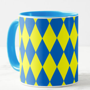 Blue Yellow Harlequin Checkered Design  Mug