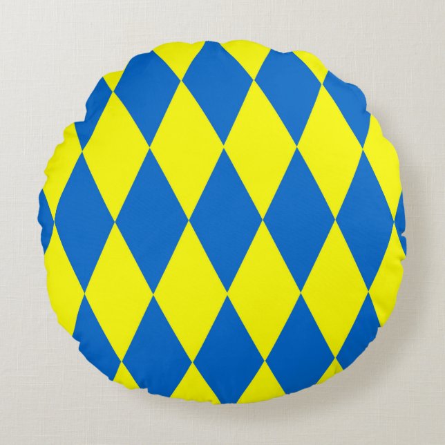 Blue Yellow Harlequin Checkered Design  Round Pillow (Front)