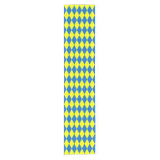 Blue Yellow Harlequin Checkered Design Short Table Runner