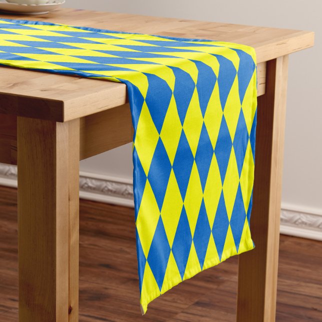 Blue Yellow Harlequin Checkered Design  Short Table Runner (Creator Uploaded)