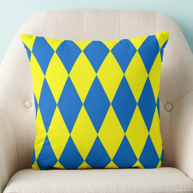 Blue Yellow Harlequin Checkered Design  Throw Pillow (Creator Uploaded)