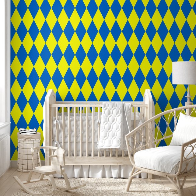 Blue Yellow Harlequin Checkered Design  Wallpaper (Creator Uploaded)
