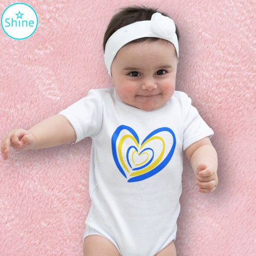 Blue Yellow Heart Love and Peace Ukraine Inspired Baby Bodysuit