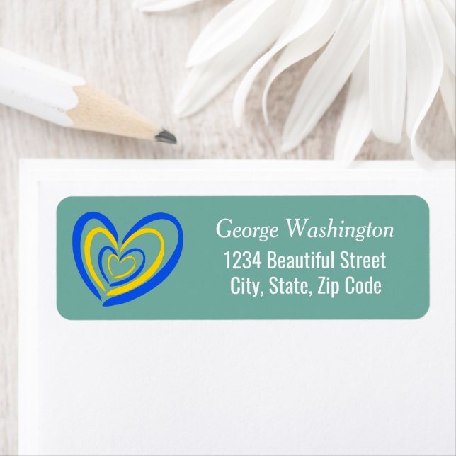 Blue Yellow Heart Ukraine Inpsired Peace Anti War Label (Insitu)