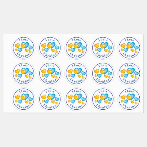 Blue Yellow Hearts I Love Button Labels