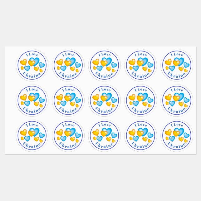Blue Yellow Hearts I Love Button Labels (Sheet)