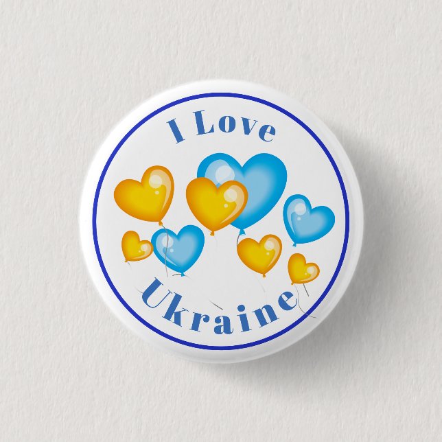 Blue Yellow Hearts I Love Ukraine Button (Front)