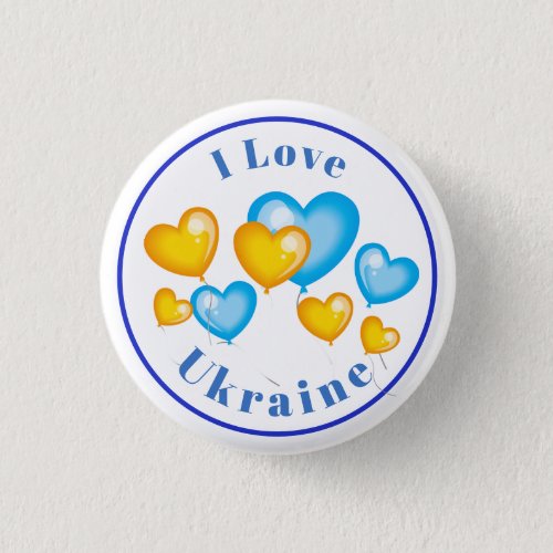 Blue Yellow Hearts I Love Ukraine Button