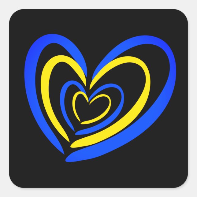 Blue & Yellow Hearts on Black Ukriane Inspirations Square Sticker (Front)