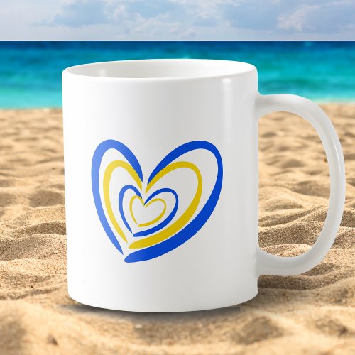 Blue Yellow Hearts Peace Anti War Ukraine Inspired Coffee Mug