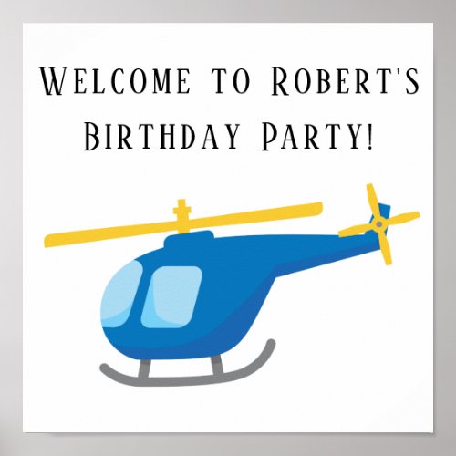 Blue Yellow Helicopter Birthday Party Poster