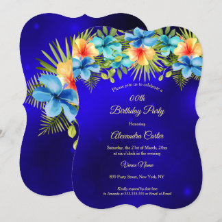 Blue yellow Hibiscus Tropical Floral Party Invitation
