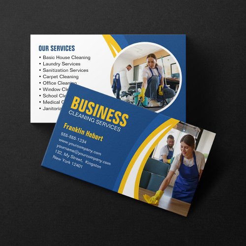 Blue Yellow HouseCleaning Housekeeper Maid Service Business Card