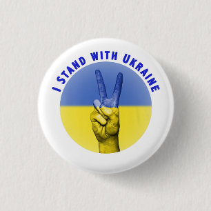 BLUE & YELLOW I STAND WITH UKRAINE PEACE SIGN BUTTON