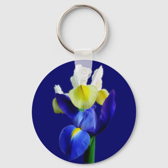 Blue & Yellow Irises 1b Keychain (Front)