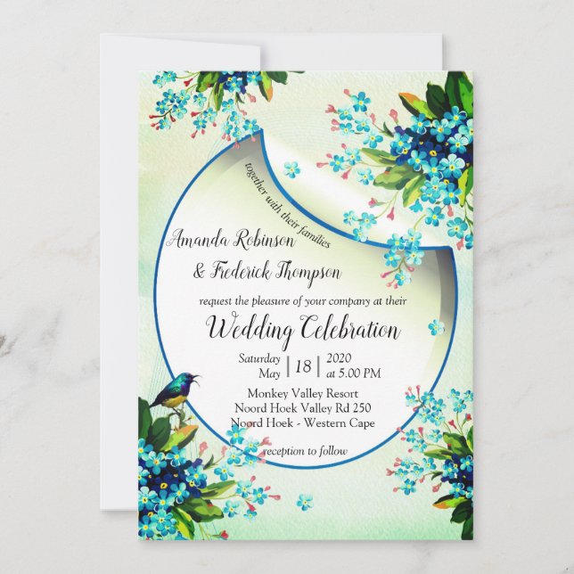 Blue -Yellow Lavender Wedding Announcement (Front)