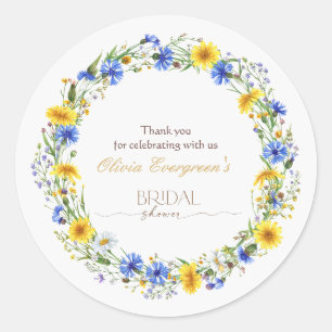 Blue Yellow Lavender Wildflower Wreath Classic Round Sticker