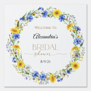 Blue Yellow Lavender Wildflower Wreath Sign