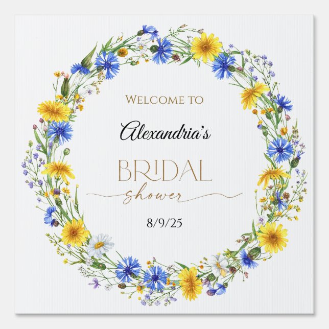 Blue Yellow Lavender Wildflower Wreath Sign (Front)
