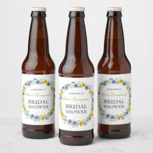 Blue Yellow Lavender Wildflower Wreath Welcome Beer Bottle Label