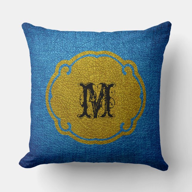 Blue Yellow Leather Throw Pillow (Front)