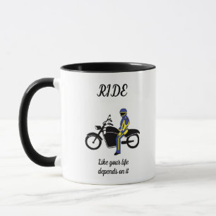 Blue & Yellow Leathers at a Motorcycle Race Mug