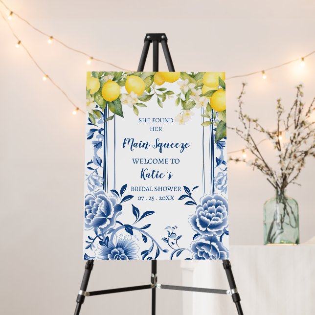 Blue Yellow Lemon Bridal Shower Welcome Sign (In Situ (Stand))