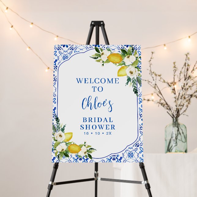 Blue Yellow Lemon Bridal Shower Welcome Sign (In Situ (Stand))