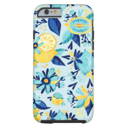 Blue &amp; Yellow Lemon &amp; Flowers Summer Pattern Tough iPhone 6 Case