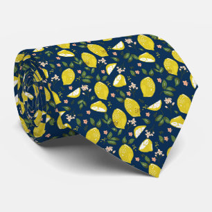 Blue yellow lemon fruit bright summer neck tie