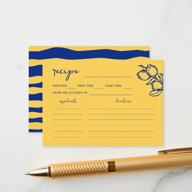 Blue Yellow Lemon Share the Recipe Bridal Shower Enclosure Card (Front/Back In Situ)