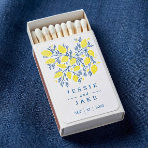 Blue Yellow Lemon Vines Wedding Matchbox Favor Matchboxes