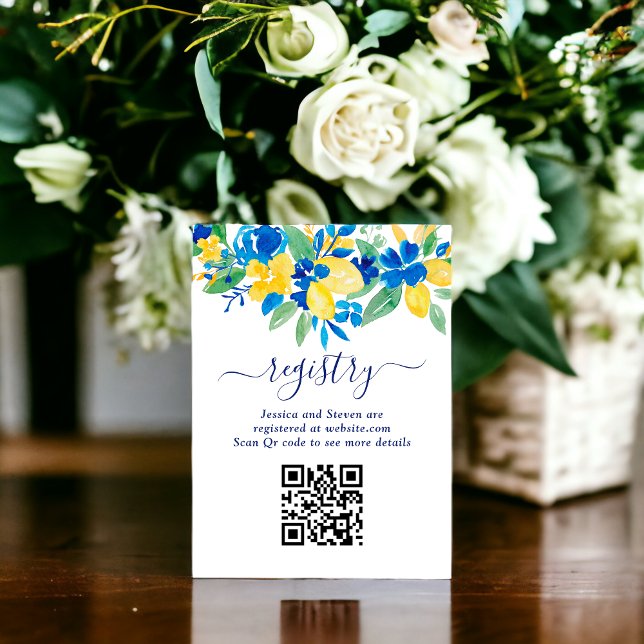 Blue yellow lemons floral bridal shower registry enclosure card (Blue yellow lemons floral bridal shower registry enclosure card)