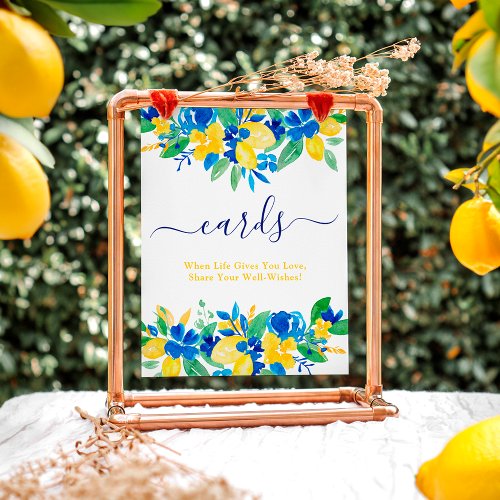 Blue yellow lemons floral cards bridal shower poster