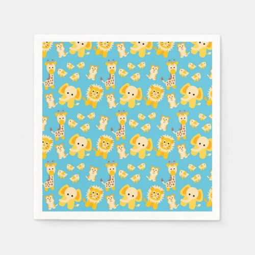 Blue Yellow Lions Elephants Safari animals Napkins