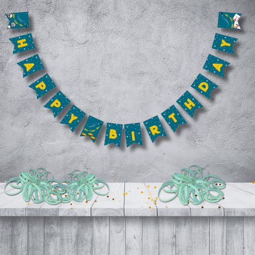 Blue  Yellow Magical Happy Birthday  Bunting Flags