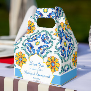 Blue yellow Majolica tiles Mediterranean custom Favor Boxes