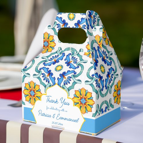 Blue yellow Majolica tiles Mediterranean custom Favor Boxes